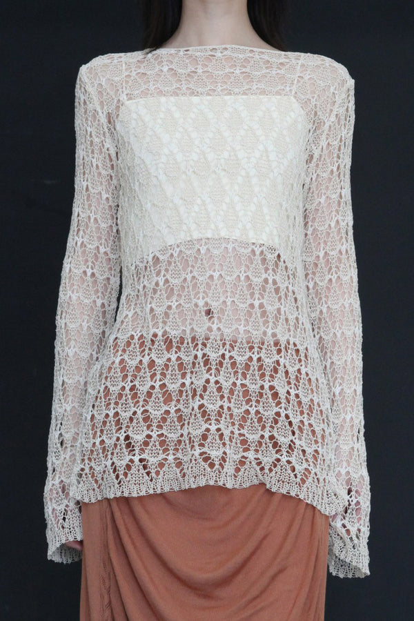 SWAYING/KNIT hollow eyelet long-sleeved top (two pieces) SW24SS1T54 apricot PS76